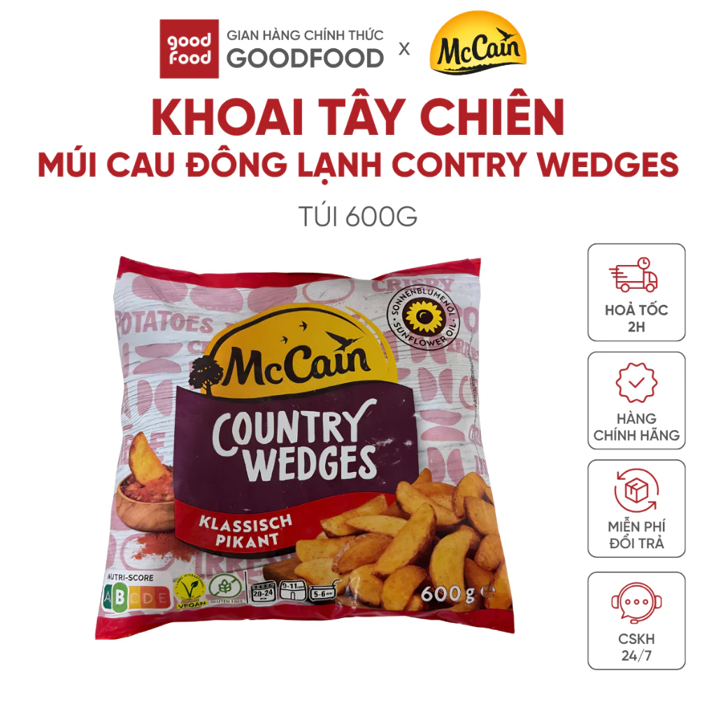 Khoai tây chiên múi cau đông lạnh Contry Wedges, thương hiệu McCain - Túi 600g