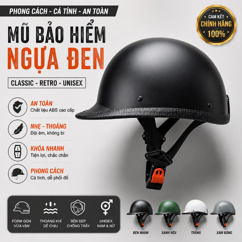 Mũ bảo hiểm lưỡi trai nửa đầu Đua Ngựa nhẹ nhàng thời trang đi trong phố
