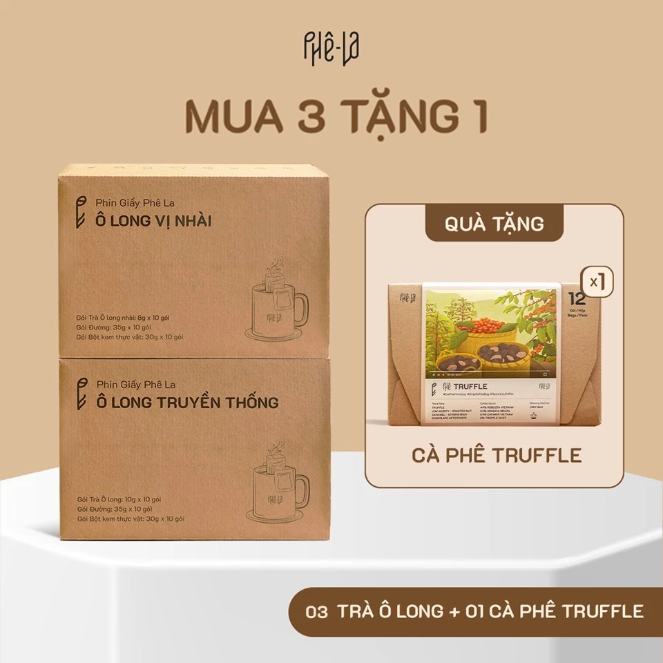 [MUA 3 TẶNG 1] Mua 03 Trà Ô Long phin giấy Phê La (Hộp 10 ly, chọn vị) + 01 Cà Phê Phin Giấy Truffle ( Hộp 12 ly)