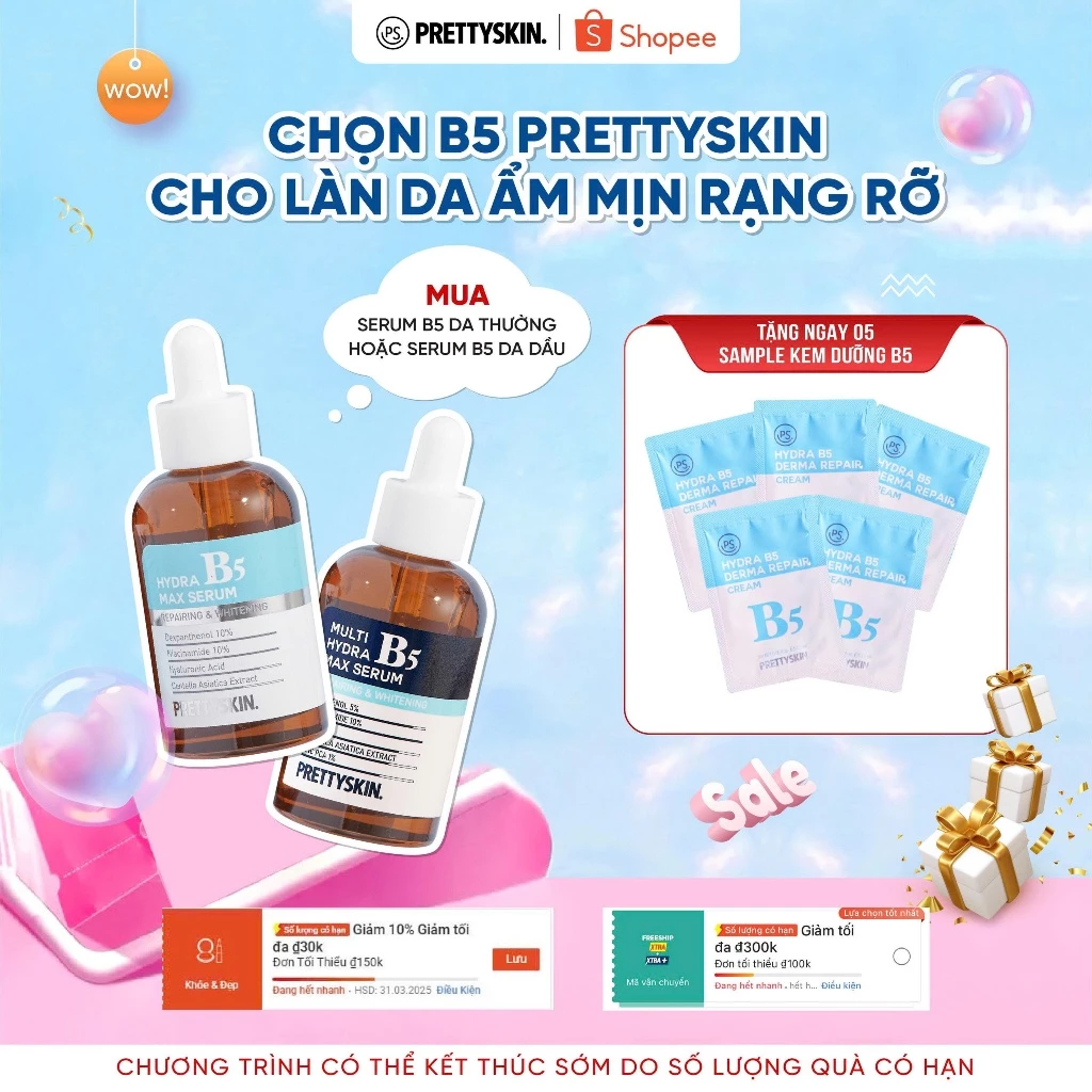 (Livestream) (Tặng 5 sample kem dưỡng) Tinh chất giúp cấp ẩm phục hồi max B5 Prettyskin 50ml