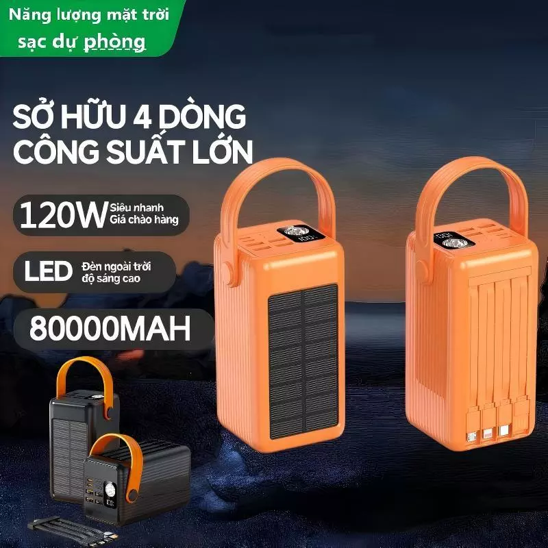 năng lương mặt trời 4 DÂYsạc dự phòng pd120w 50000mah 80000mah pin dự phòng màn hình led tích hợp tích hợp
