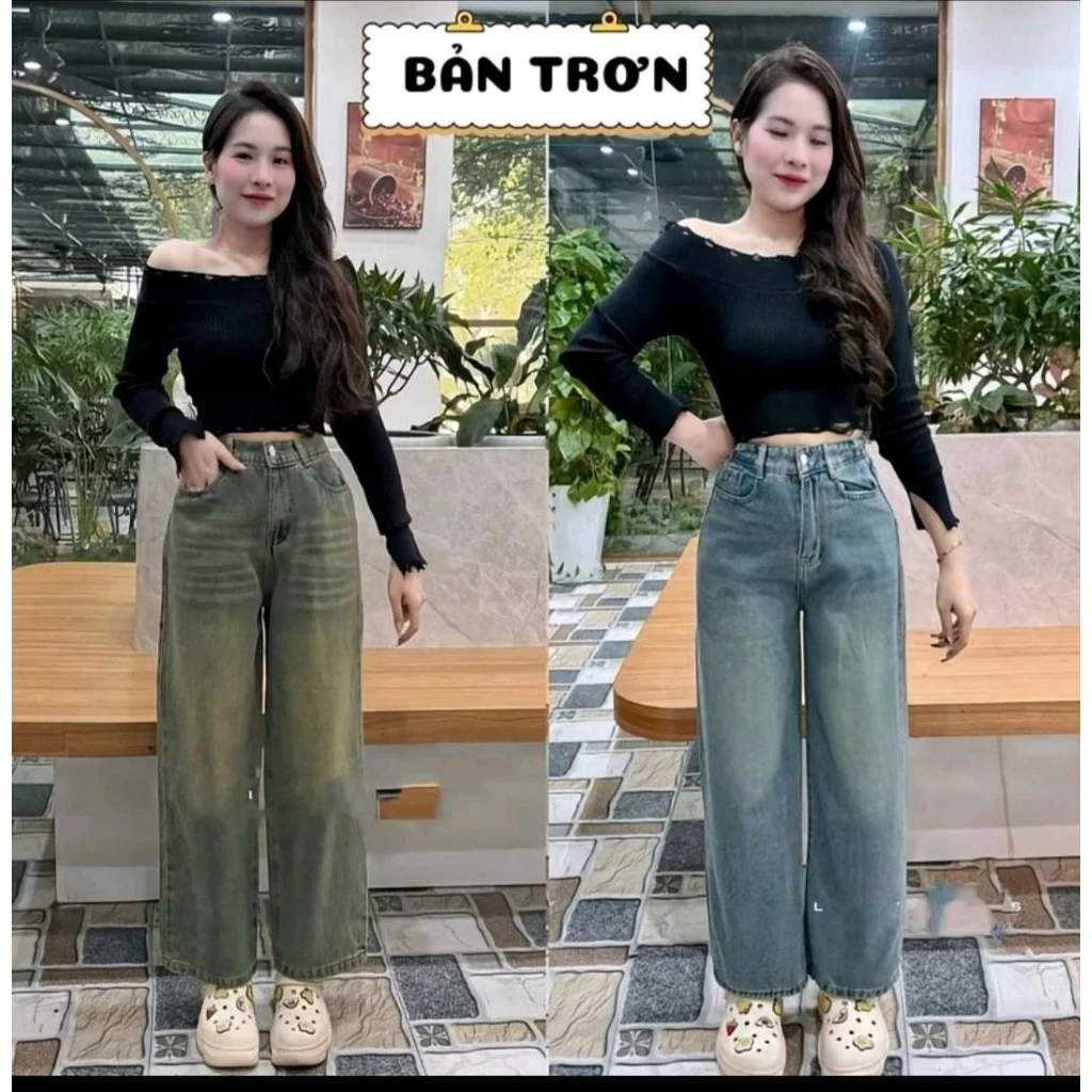 Quần Jean Nữ Ống Suông  Bản Trơn Cạp Khóa Trước Chun Sau, Vải Jean Nữ Mềm Mịn