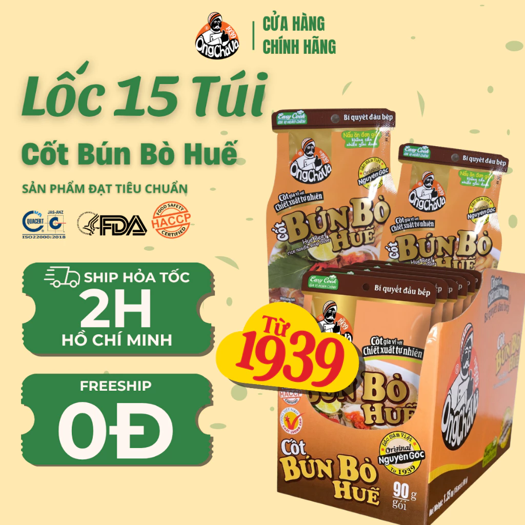 Lốc 15 Gói Cốt Bún Bò Huế Ông Chà Và 90gr (Hue Beef Rice Noodle Soup Base)