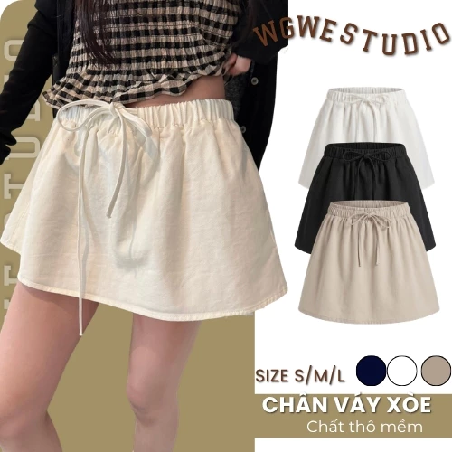 WGWE Studio Chân Váy Ngắn Nữ Dáng Xòe – Chất Kaki Buộc Nơ Eo Phong Cách Tiểu Thư 8552