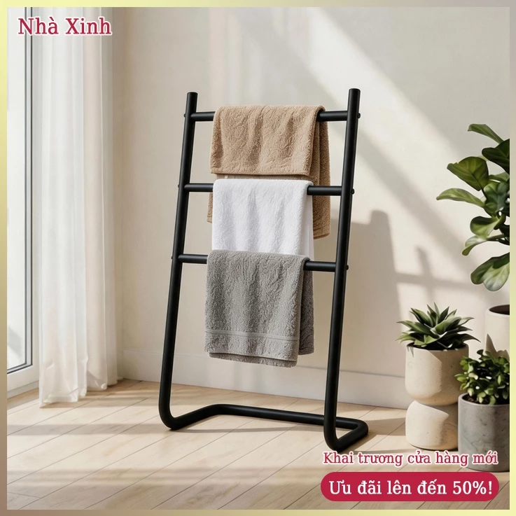 Giá treo khăn 3 tầng đa năng đặt sàn, không khoan lỗ phơi khăn váy quần tiết kiệm không gian góc nhà