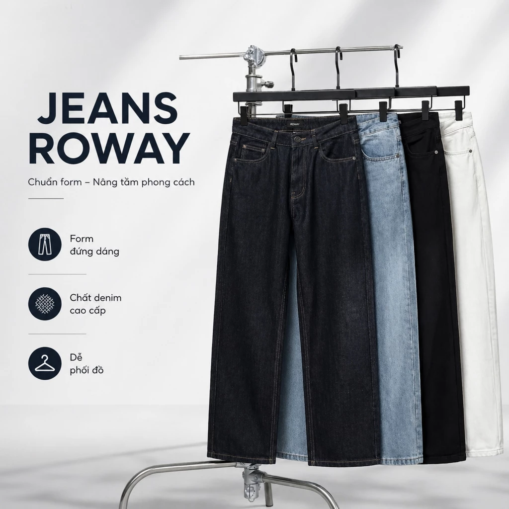 Quần Jean nam ROWAY Denim cotton, form Straight-fit