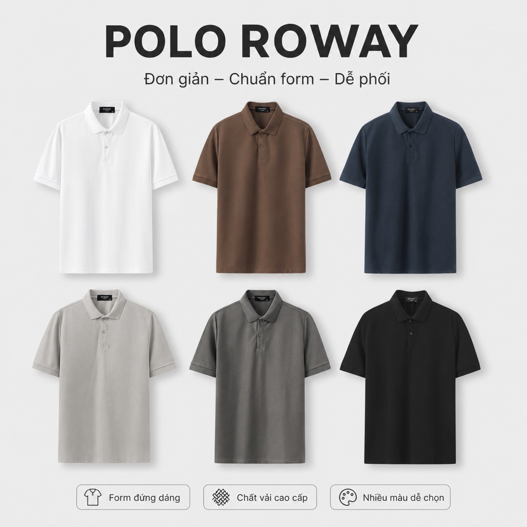 Áo thun polo nam ROWAY cotton thoáng mát, thấm hút, không nhăn form regular…