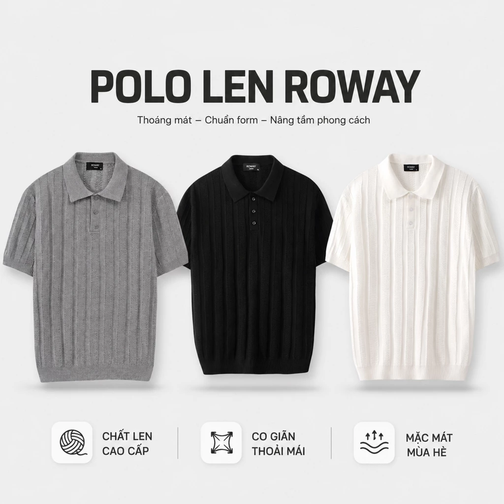Áo Polo nam ROWAY dệt len Premium | Polo len phối ren