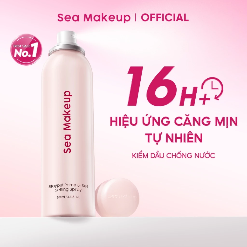 Xịt khoá nền Sea Makeup Stayput Prime & Set Setting Spray Hỗ trợ 16H+++ dưỡng ẩm lâu trôi và hiệu quả lì mịn 100ml