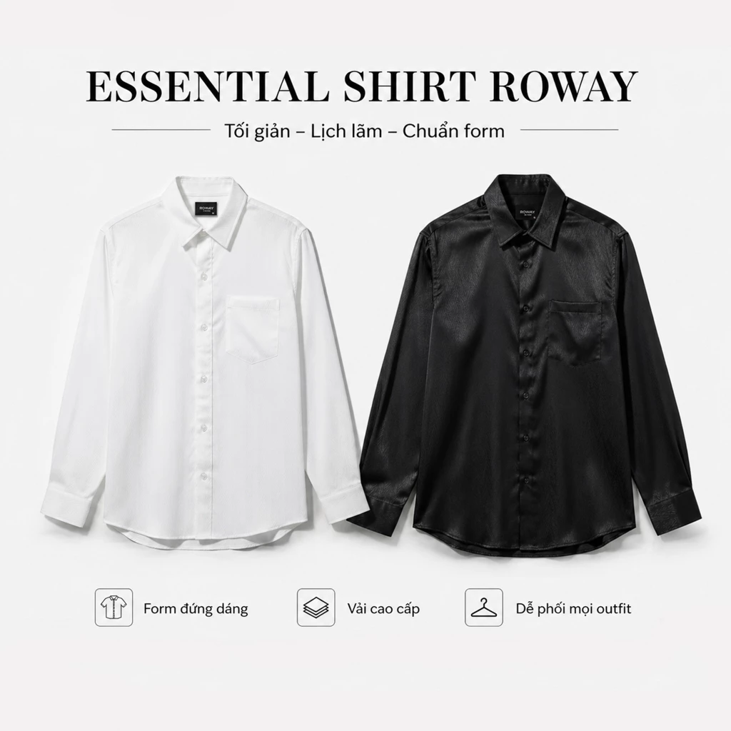Áo sơ mi nam ROWAY mềm mịn form oversize | dài tay tơ óng
