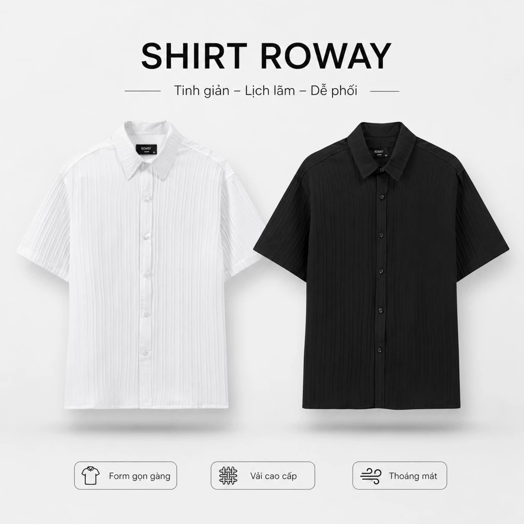 Áo sơ mi nam ROWAY vải đũi thoáng mát, Sơ mi cộc tay đũi gân