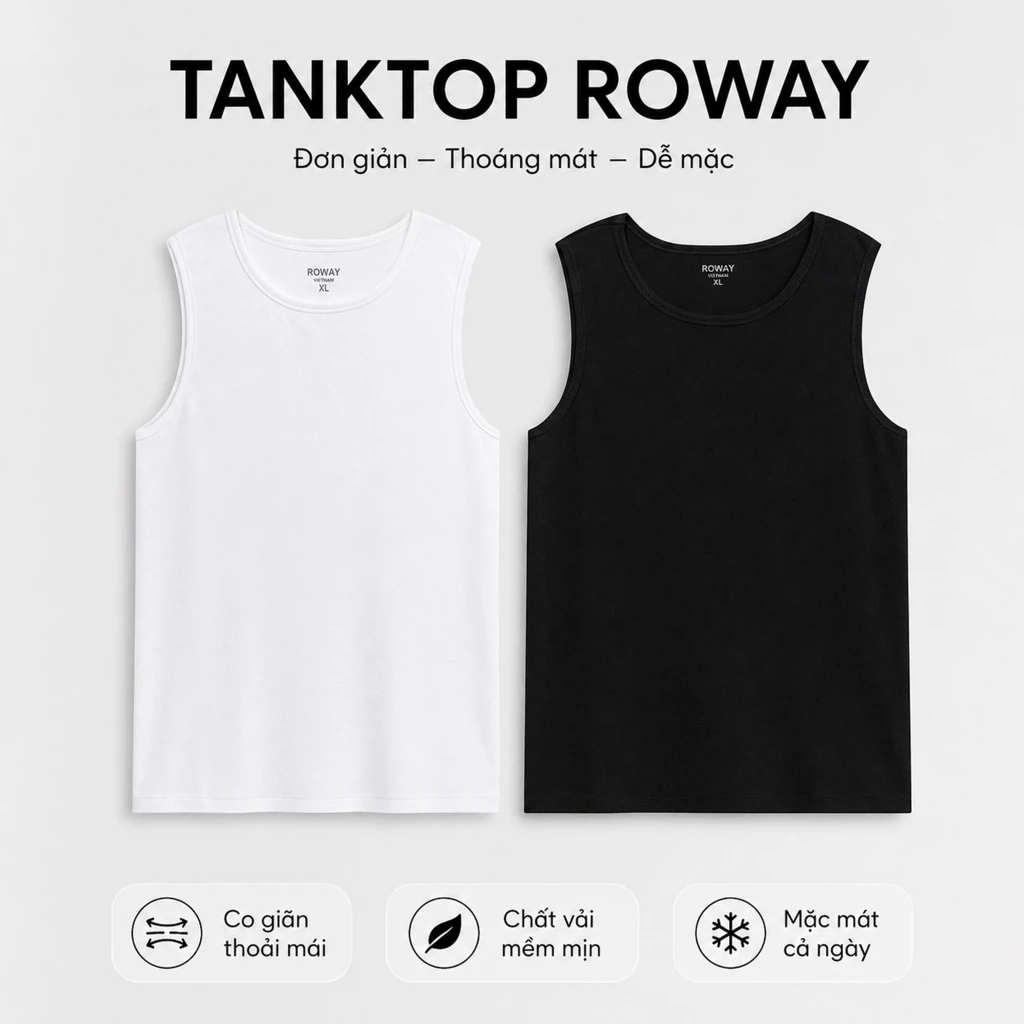 Áo ba lỗ ROWAY, cotton gân dày dặn, form regular, Tanktop
