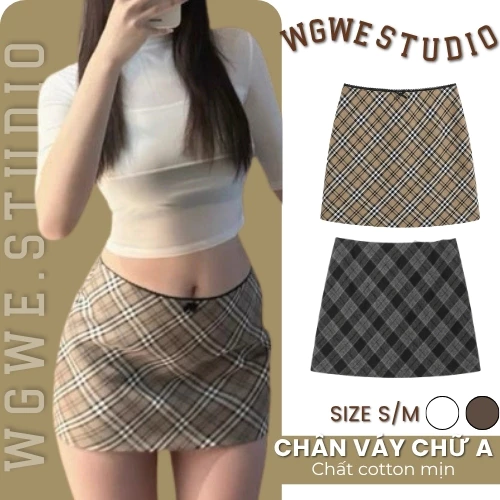 WGWE Chân Váy Nữ Chữ A 8667 Kẻ Caro – Váy Ngắn Nữ Cạp Cao Tôn Dáng Basic