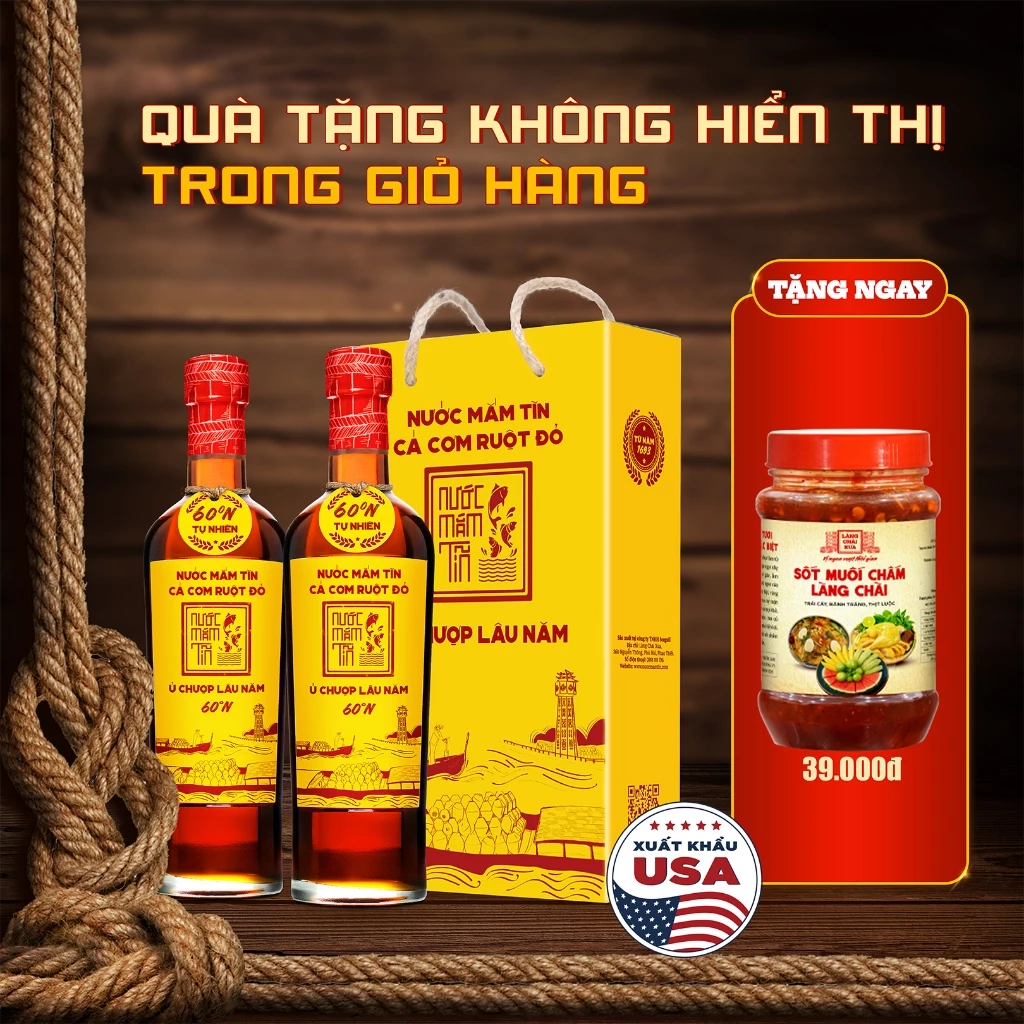 [Tặng Sốt muối chấm] HỘP 2 CHAI Nước Mắm Tĩn CÁ CƠM RUỘT ĐỎ 60N 500ml Nước Mắm Truyền Thống
