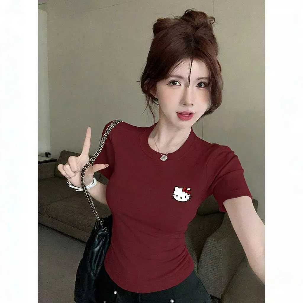 Áo Thun Babytee Nữ Tính In Logo Mèo Hello Kitty Basic Dễ Thương Chất Cotton Mềm Mát Siêu Co Dãn