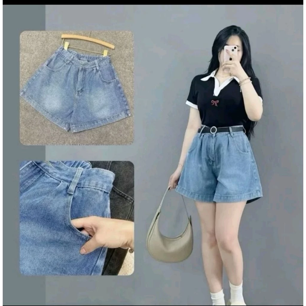 Quần Short Jean Nữ Dáng A - Cạp Khóa Trước Chun Sau, Vải Jean Thổ Mềm Mịn Trẻ Trung Cá Tính