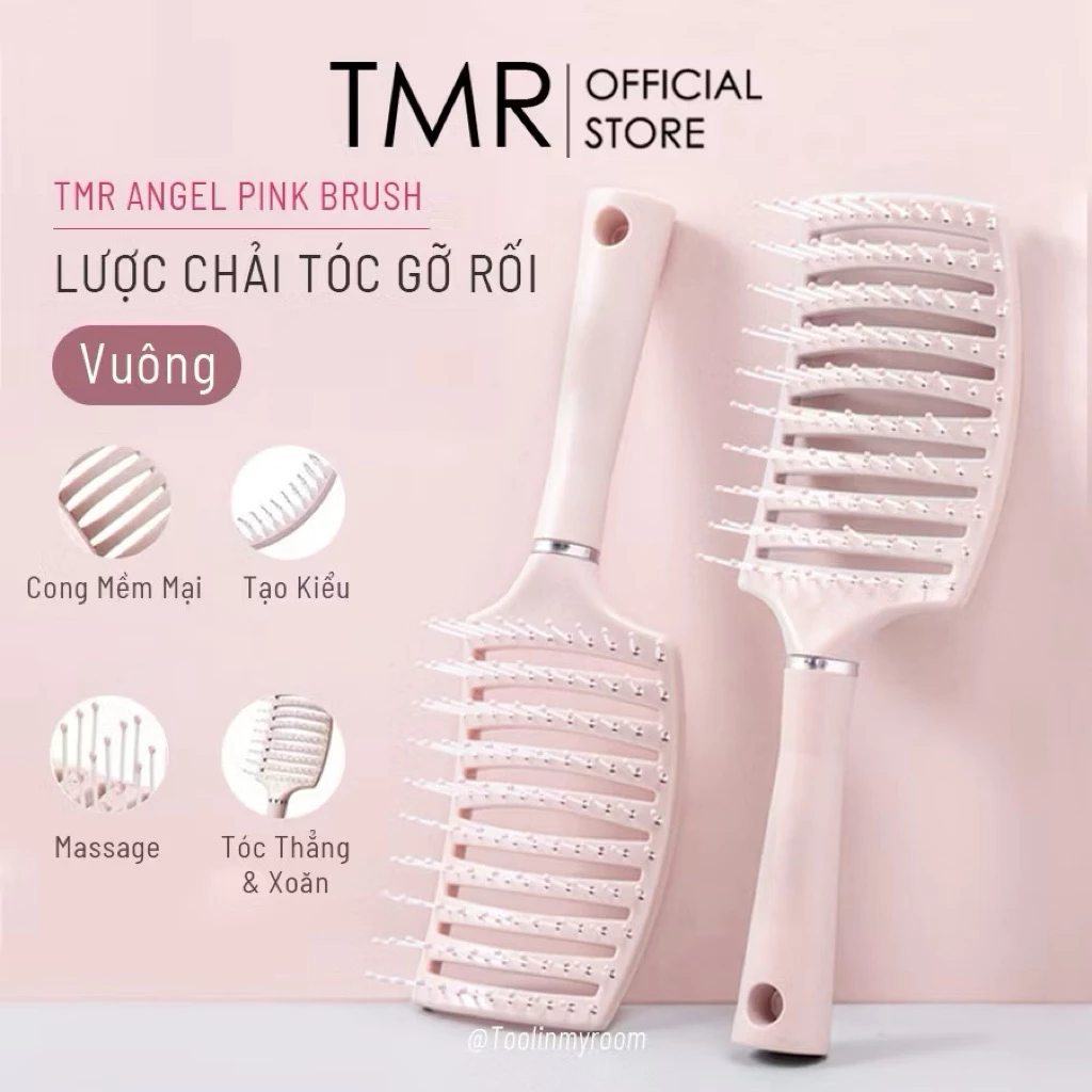 Lược Gỡ Rối Angel Pink TMR  Chải Tóc Màu Hồng Xinh Xắn Vuông