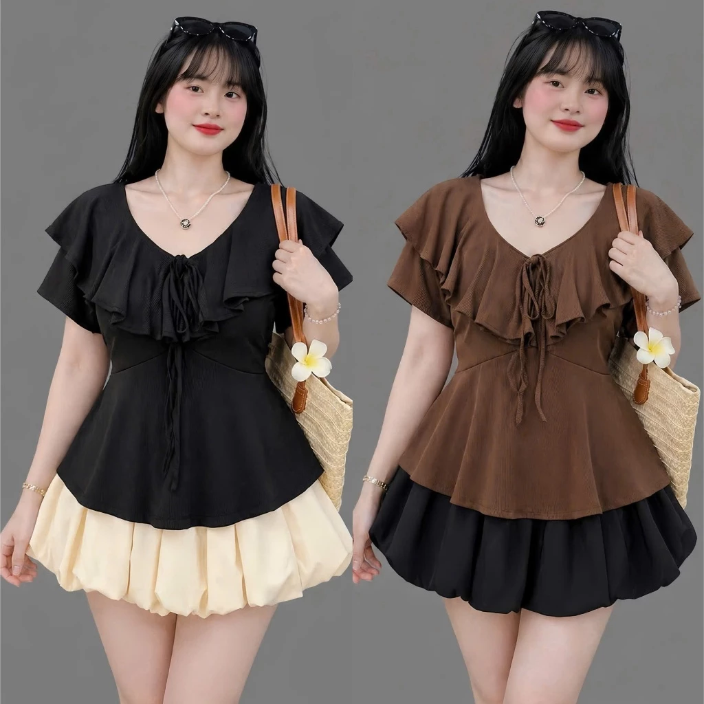 Áo Kiểu Bigsize Nữ Cổ Bèo Trắng Buộc Nơ ,Áo Nữ Dáng Xòe Che Bụng Tôn Dáng Cho Nàng Chuppy - A349