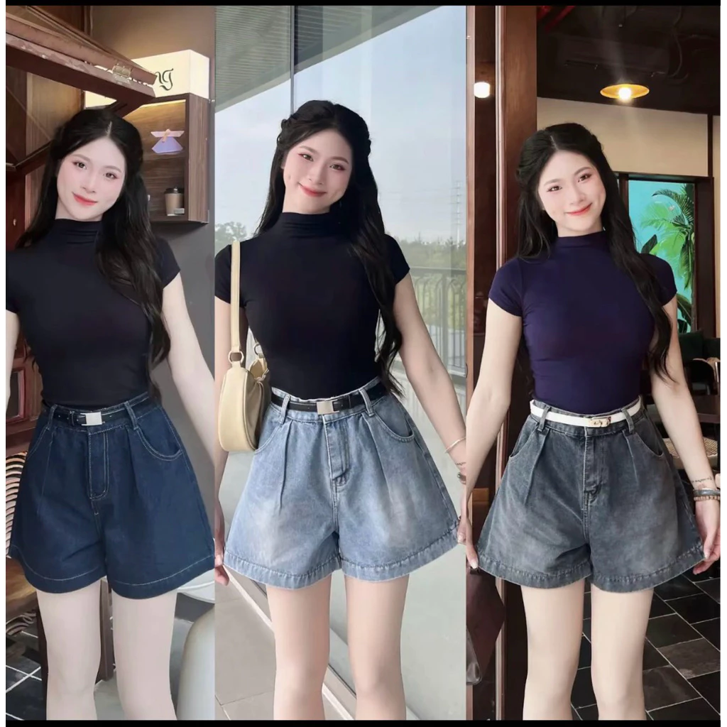 [Mâu Mới] Quần short jeans cạp trước khoá sau chun lưng cao mặc hách dáng cho nữ