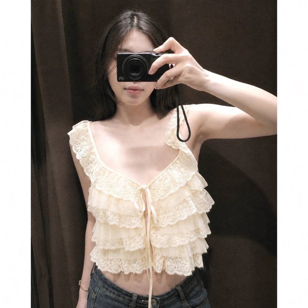 Áo ren bèo tầng cổ sâu sexy TABISHOP Áo kiểu nữ hottrend mặc hè đi chơi sang chảnh(318)