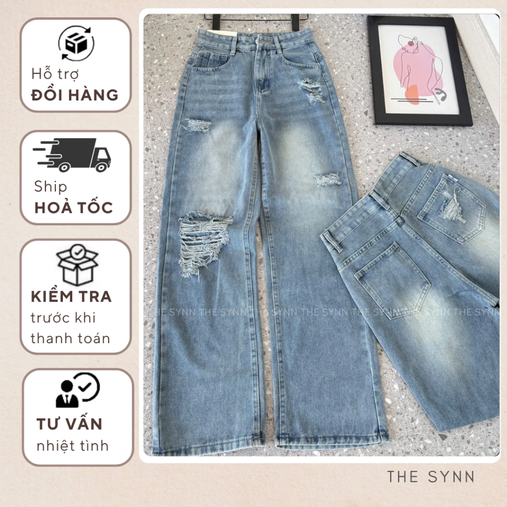 Q09 (S-L 101-102 cm) - Quần Jeans Nữ Ống Suông Form Rộng Phong Cách Đơn Giản Thoải Mái