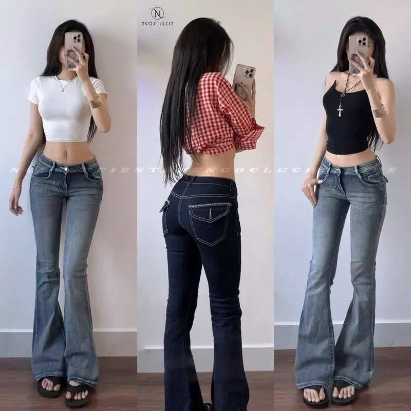 (CHIỀU DÀI 103CM) Q56 (LOE CẠP TRỄ) - Quần Jean Loe Cao Cấp Đáy Ngắn Túi Hộp Phong Cách Trẻ Trung,Tôn Dáng,… Ngọc Lucie