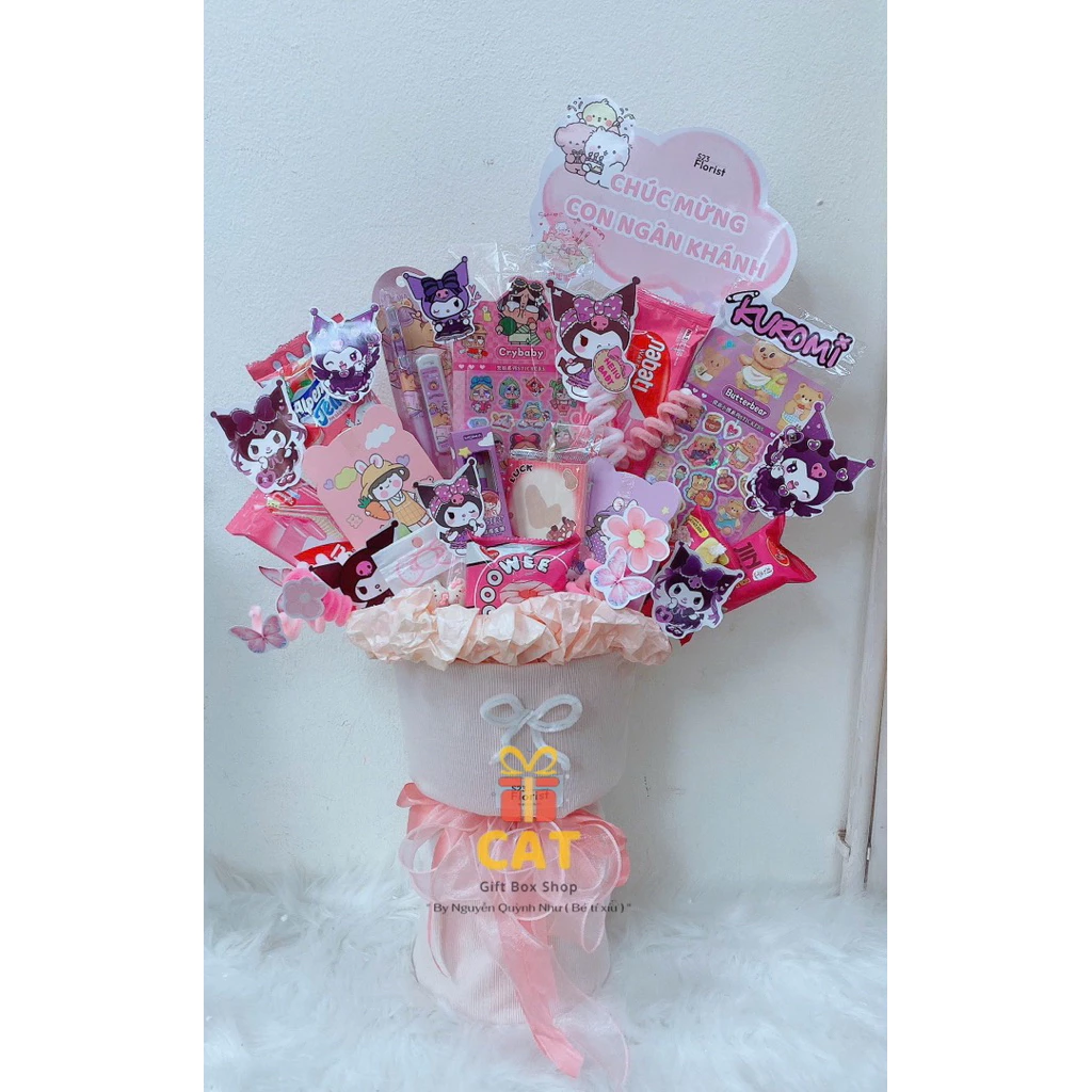 Bó quà snack màu hồng siêu xinh 🎀 | Quà tặng bạn gái, sinh nhật, tốt nghiệp| Bó hoa bánh kẹo mix đồ dùng học tập
