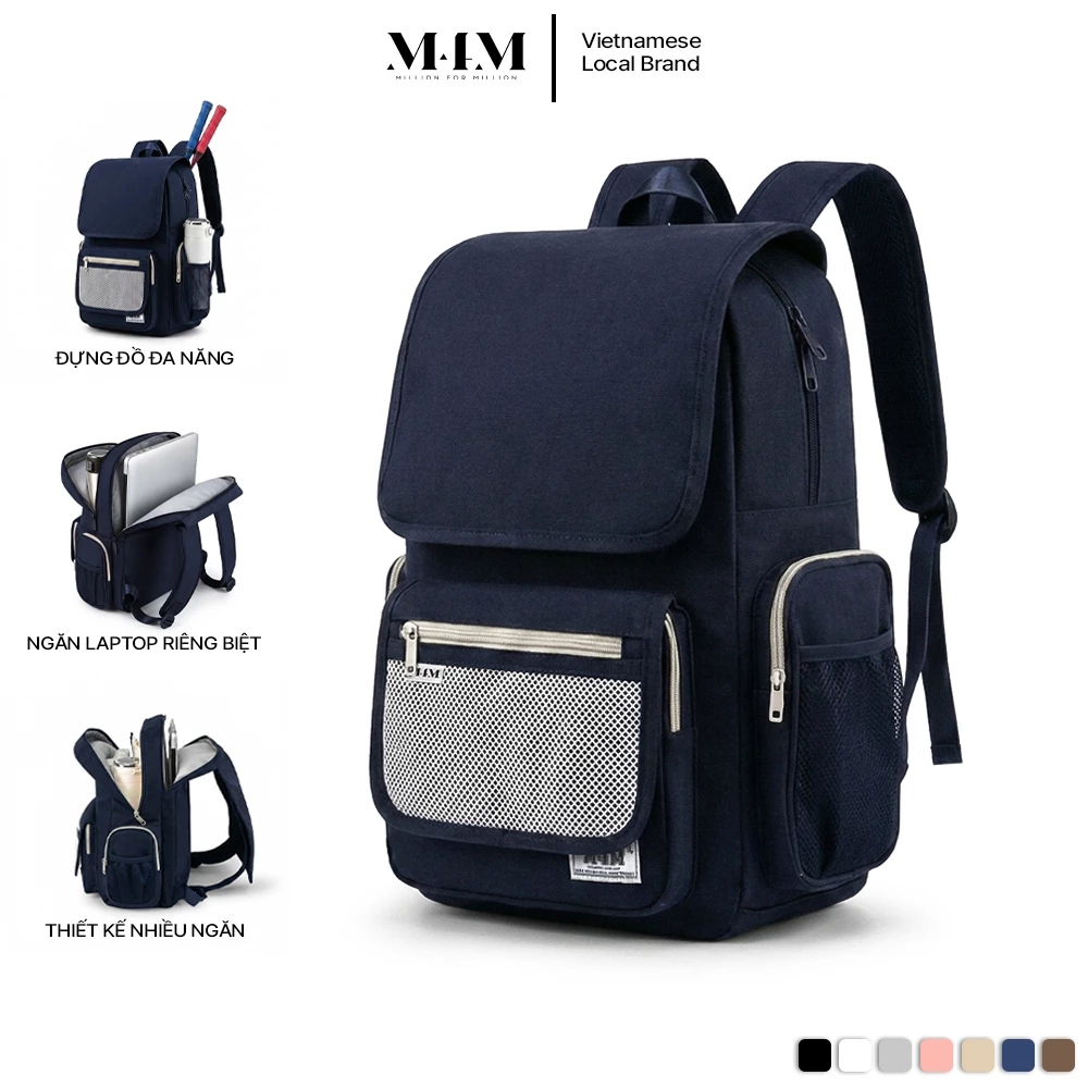 Balo đi học chống nước đựng laptop 15.6 inch M4M GOOD VIBE Backpack BM005, Cặp nữ nam nhiều ngăn
