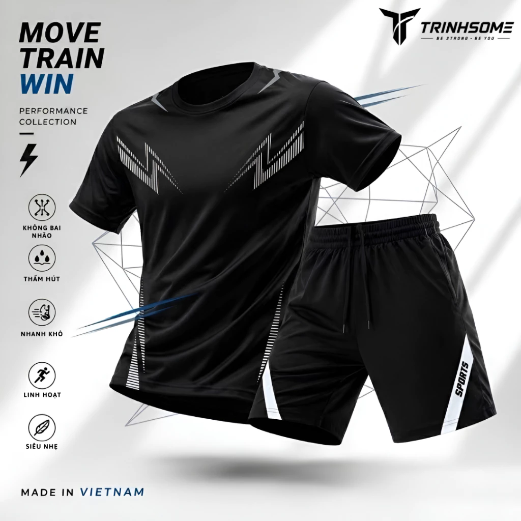Bộ Quần Áo Thể Thao Nam Nữ Bộ Đồ Cọc Tay Sport Thiết Kế Vạch Tia Sét Bên Ngực Trẻ Trung Cá Tính Thun Lạnh Mát Mẻ Mềm Mịn