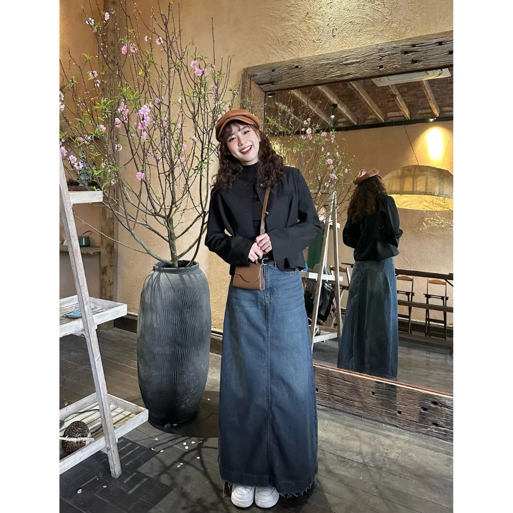 Chân Váy Jeans Bò Dáng Suông 29feb.closet Dài Lưng Cao Tua Rua Gấu Thời Trang Hàn Quốc - CV43 Nữ Women