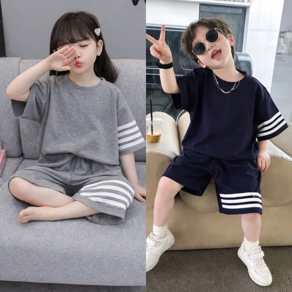 ( Ưu đãi combo 4 bộ) Sét đồ bộ trẻ em, áo thun phối sọc cá tính quần short thoáng mát chất tổ ong thoáng khí mềm mịn