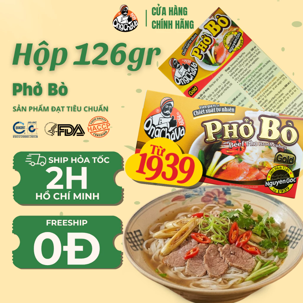 Viên Gia Vị Phở Bò Gold Ông Chà Và 126gr  – Hàng chính hãng (Beef Pho Broth Cubes)