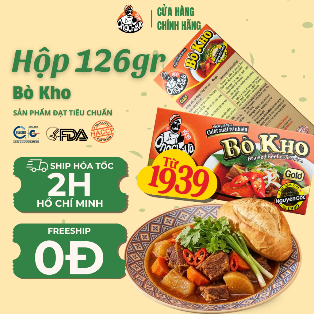 Combo 10 Hộp Viên Gia Vị Bò Kho ÔNG CHÀ VÀ 126g (Braised Beef Broth Cubes)