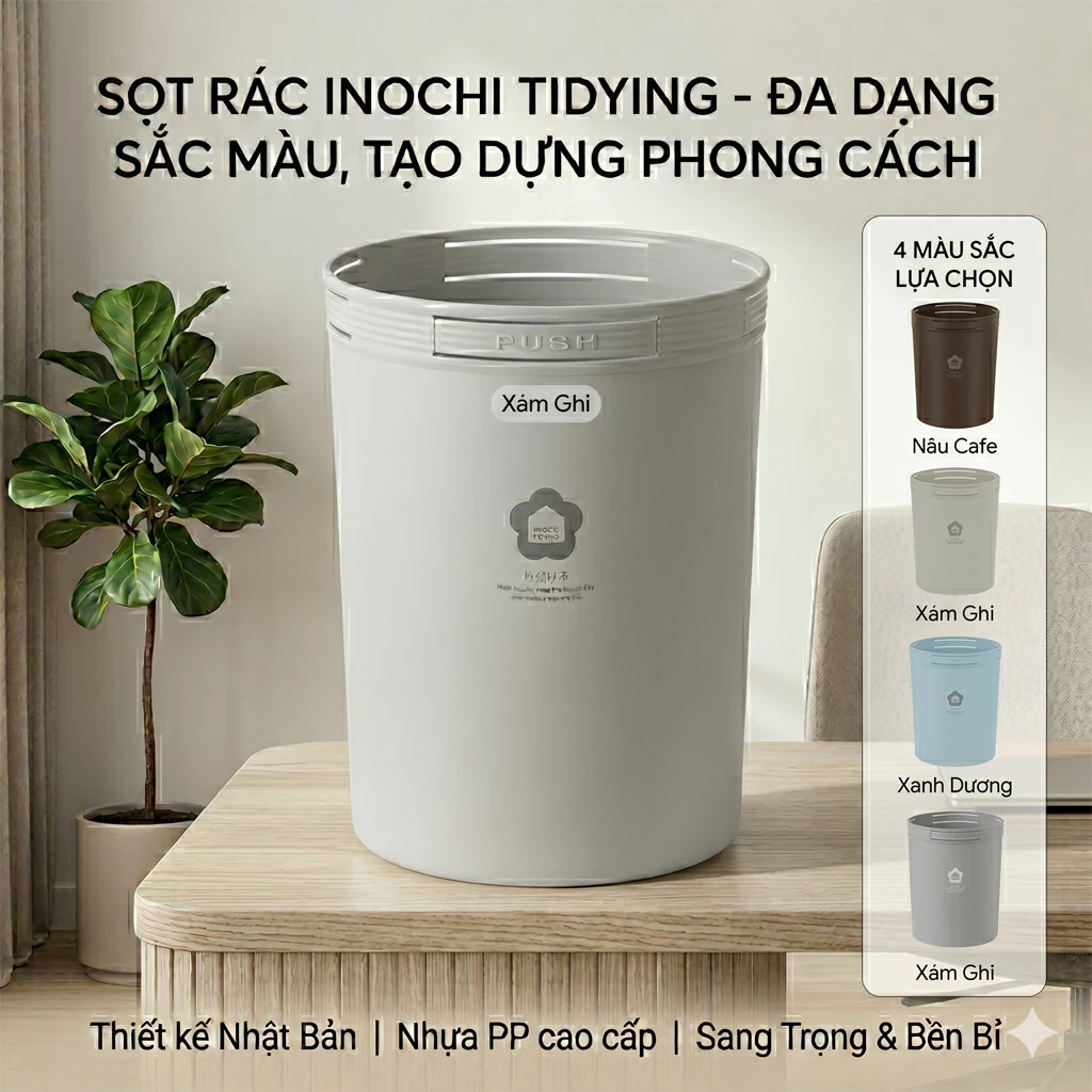 Sọt rác Hiro 5_10_15L 👁 Chính hãng INOCHI Có Khoá gài tiện lợi 👉 Thùng rác mini 👉 Thùng rác để phòng