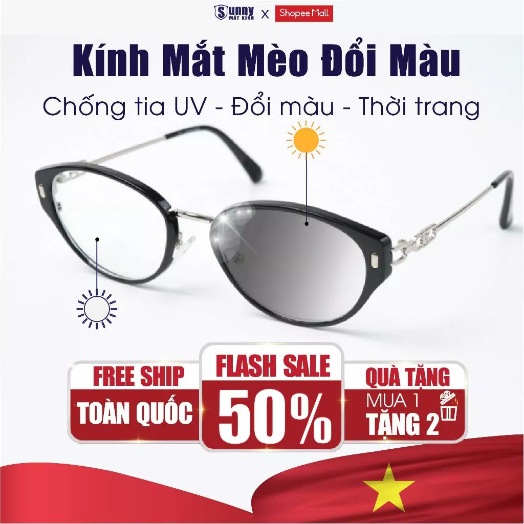 Kính Mắt Mèo Đổi Màu Chống Tia UV SUNNY MẮT KÍNH Phụ Kiện Thời Trang Trẻ Trung Hiện Đại Đi Học Đi Làm