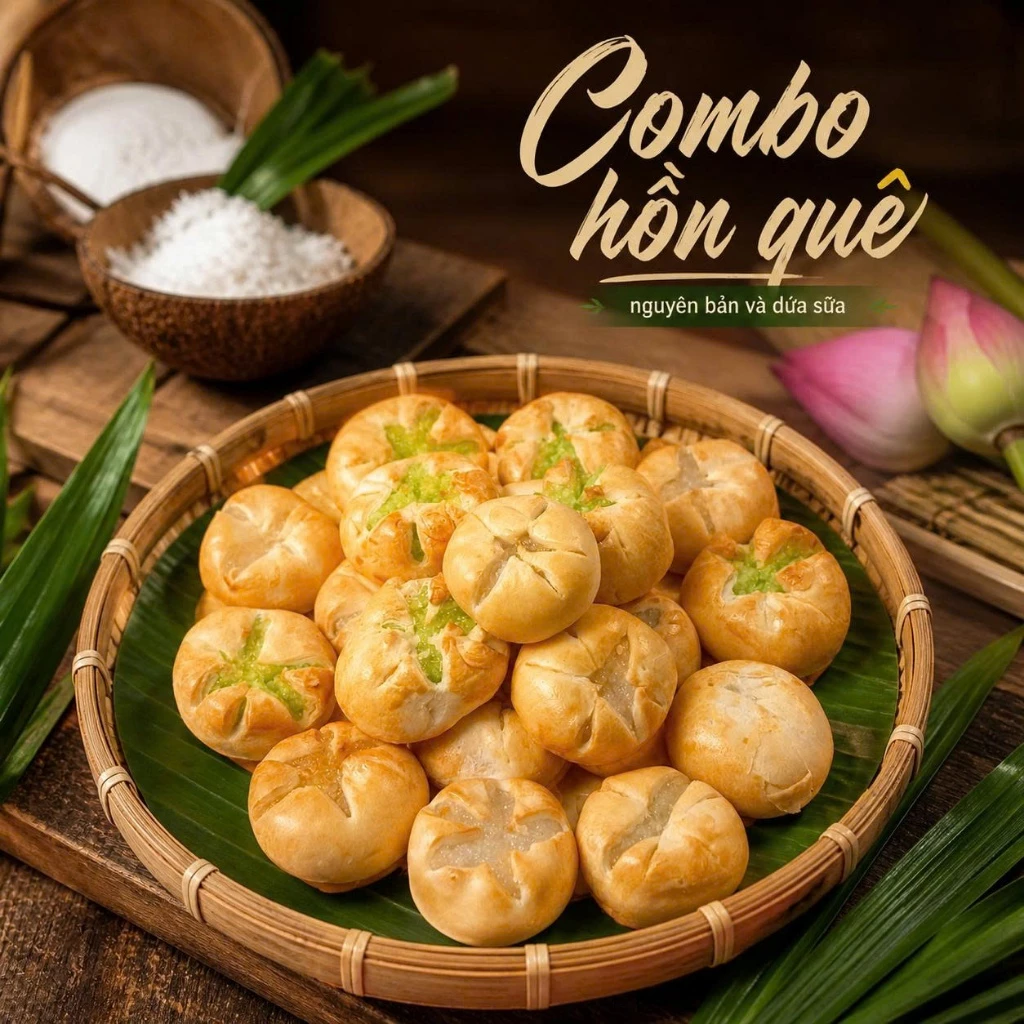 Combo Hồn Quê | Bánh Dừa Nướng Vị Dứa Và Vị Nguyên Bản Đạt Chuẩn OCOP