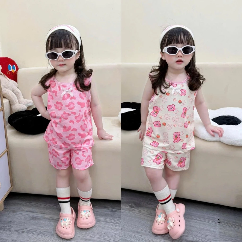[7-18kg] Bộ sát nách mùa hè cho bé gái đáng yêu chất liệu thông hơi có lỗ thoáng khí mềm mại, thoáng mát mẫu FLOWER