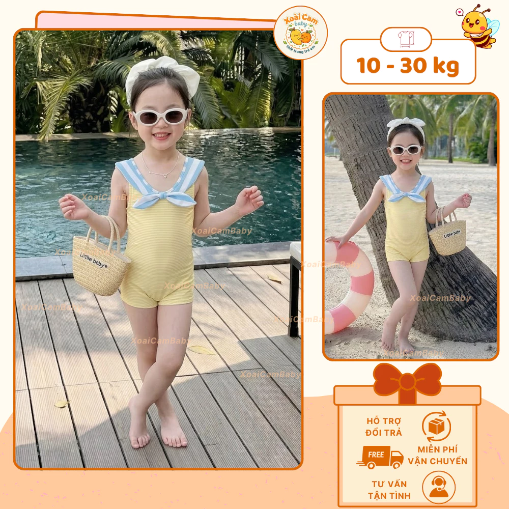 Đồ bơi bé gái liền thân kèm nơ xinh xắn – Swimsuit bơi trẻ em cao cấp, thoáng mát, dễ thương đi biển cho bé - M28