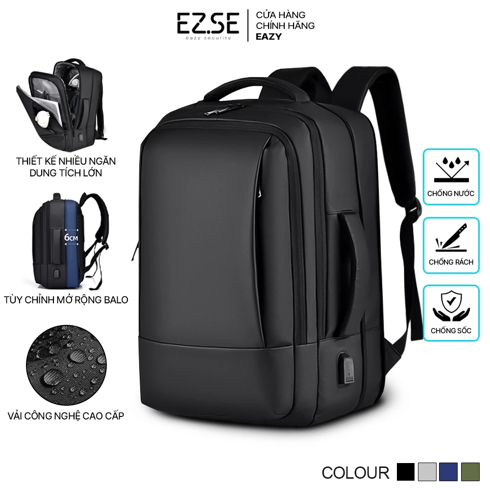 Balo laptop chống sốc chống nước cao cấp EAZY BLA01 có cổng sạc USB , Balo đựng laptop 15.6 17 inch kích thước lớn