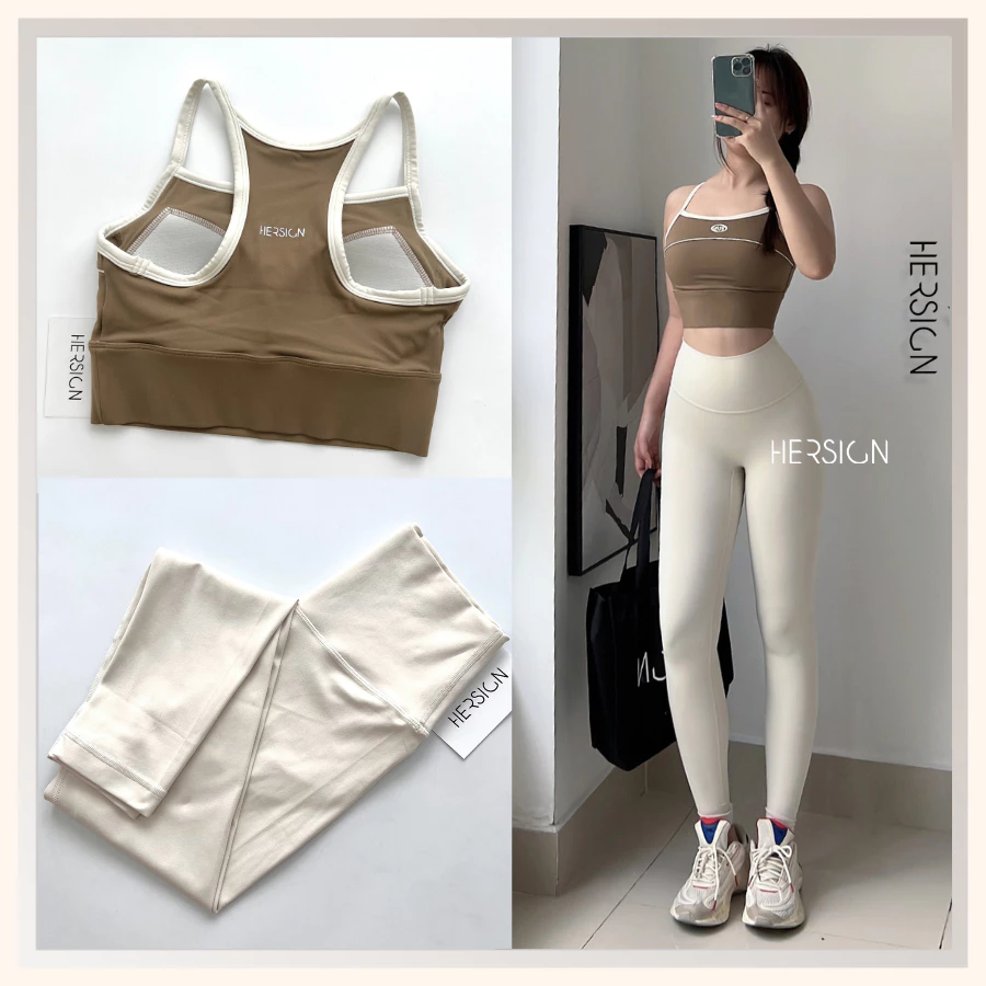 HERSIGN Bộ đồ tập gym nữ Set đồ yoga nữ Áo croptop quần legging thể thao cao cấp SMIXA27L36B BST HERSIGN Corelyne