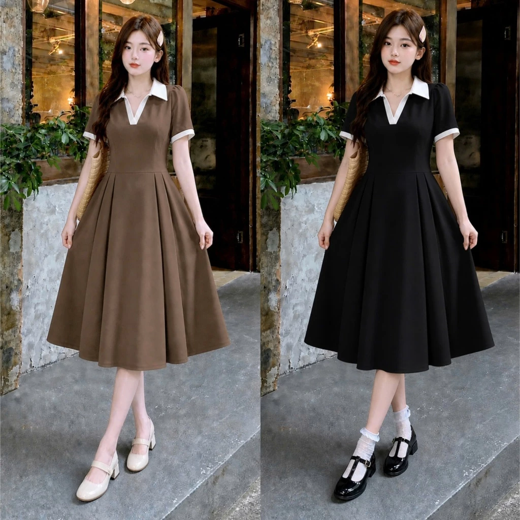 Đầm bigsize nữ dáng dài tay ngắn kiểu áo sơ mi bo viền trắng nhẹ nhàng thanh lịch cho nàng chuppy-A689