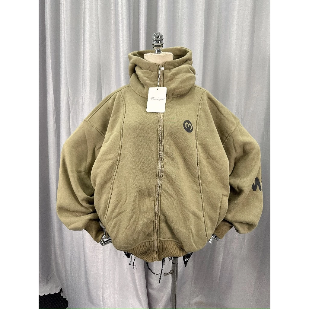 Áo Khoác Hoodie Nữ Form Rộng In Chữ M Thiết Kế Khóa Kéo Cổ Cao – Nỉ Dày Ấm, Có Nón, Phong Cách Streetwear