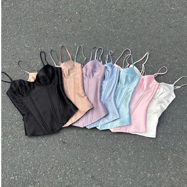 [ 𝙃𝙊𝘼̉ 𝙏𝙊̂́𝘾 ] 𝙆𝙃𝙊̂𝙉𝙂 𝘿𝙊̂̉𝙄 𝙏𝙍𝘼̉ Set áo hai dây Sunny Corset + chân váy kim sa