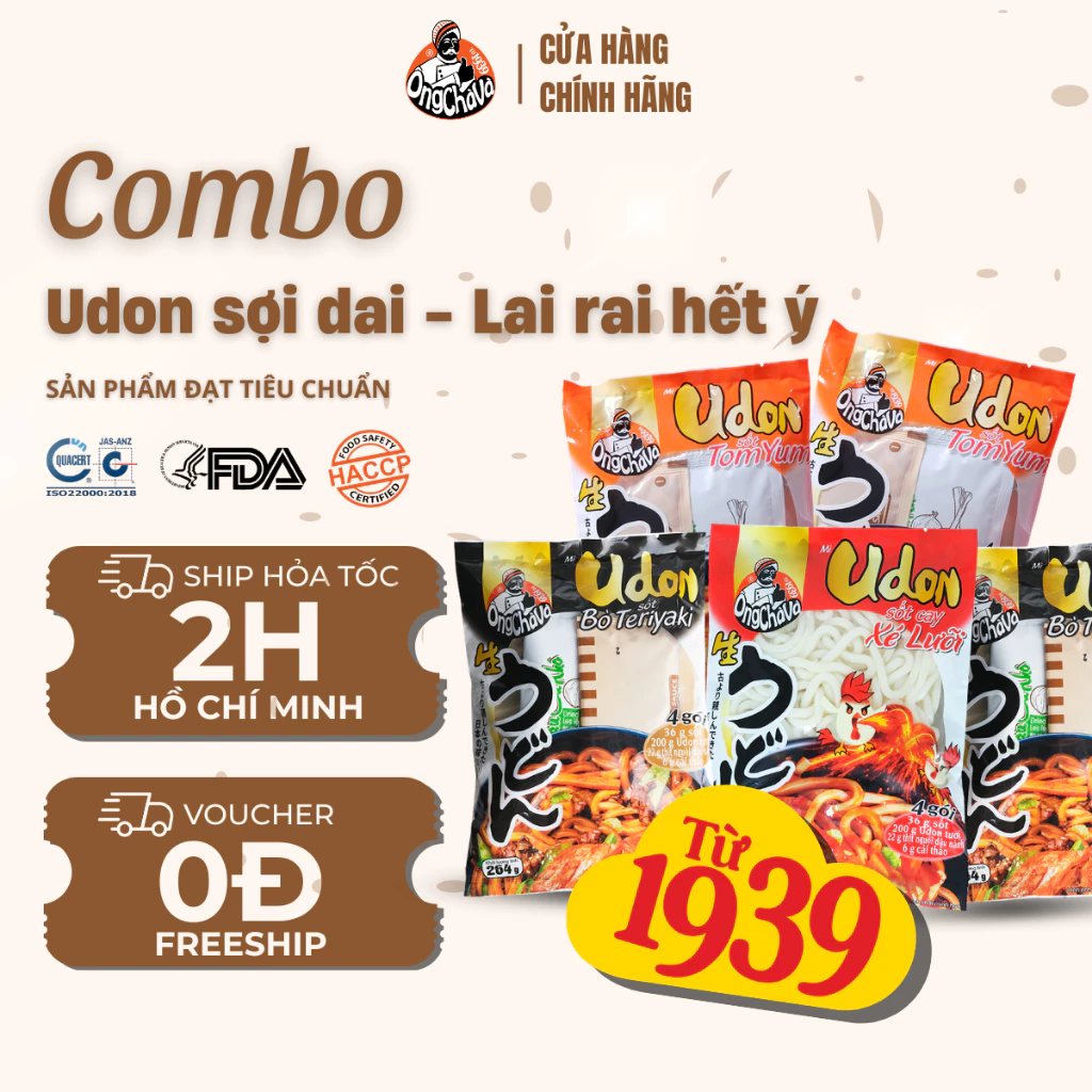 Combo Udon Sợi Dai - Lai Rai Hết Ý thương hiệu Ông Chà Và - Hàng Chính Hãng