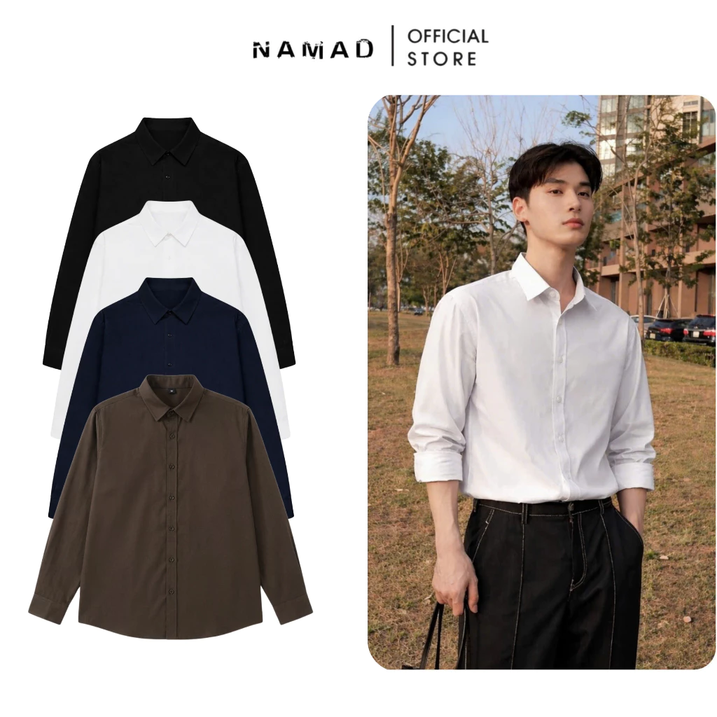 Áo Sơ Mi Cổ Đức Dài Tay Chất Liệu Chéo Nhật Cotton Mềm Mịn Form Rộng Thấm Hút Mồ Hôi Phong Cách Trẻ Trung Sang Trọng G14