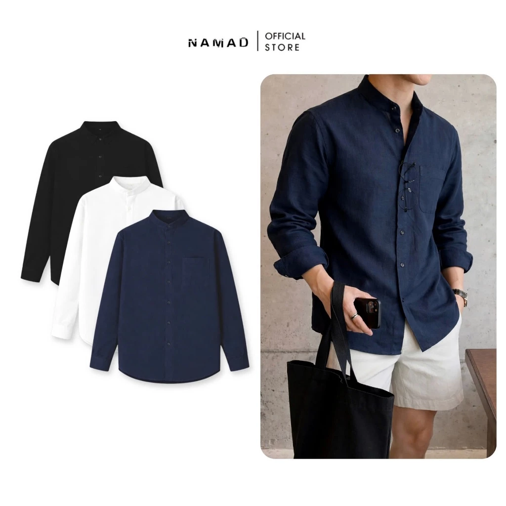 Áo Sơ Mi Cổ Tàu Dài Tay Chất Liệu Chéo Nhật Cotton Mềm Mịn Form Rộng Thấm Hút Mồ Hôi Phong Cáchy H29