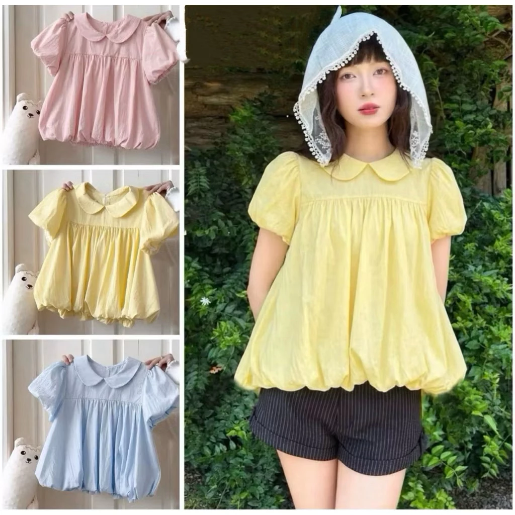 Áo nữ form  bí cổ sen tay bồng  xinh xắn trẻ trung , áo chất đũi dễ phối đồ đi học đi chơi