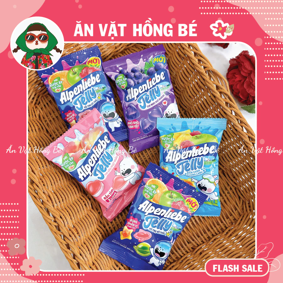 [10 GÓI] Kẹo Dẻo Nhân Trái Cây Alpenliebe Jelly Biển Xanh,Đào Tim (Gói 24G), đồ ăn vặt hot nhất