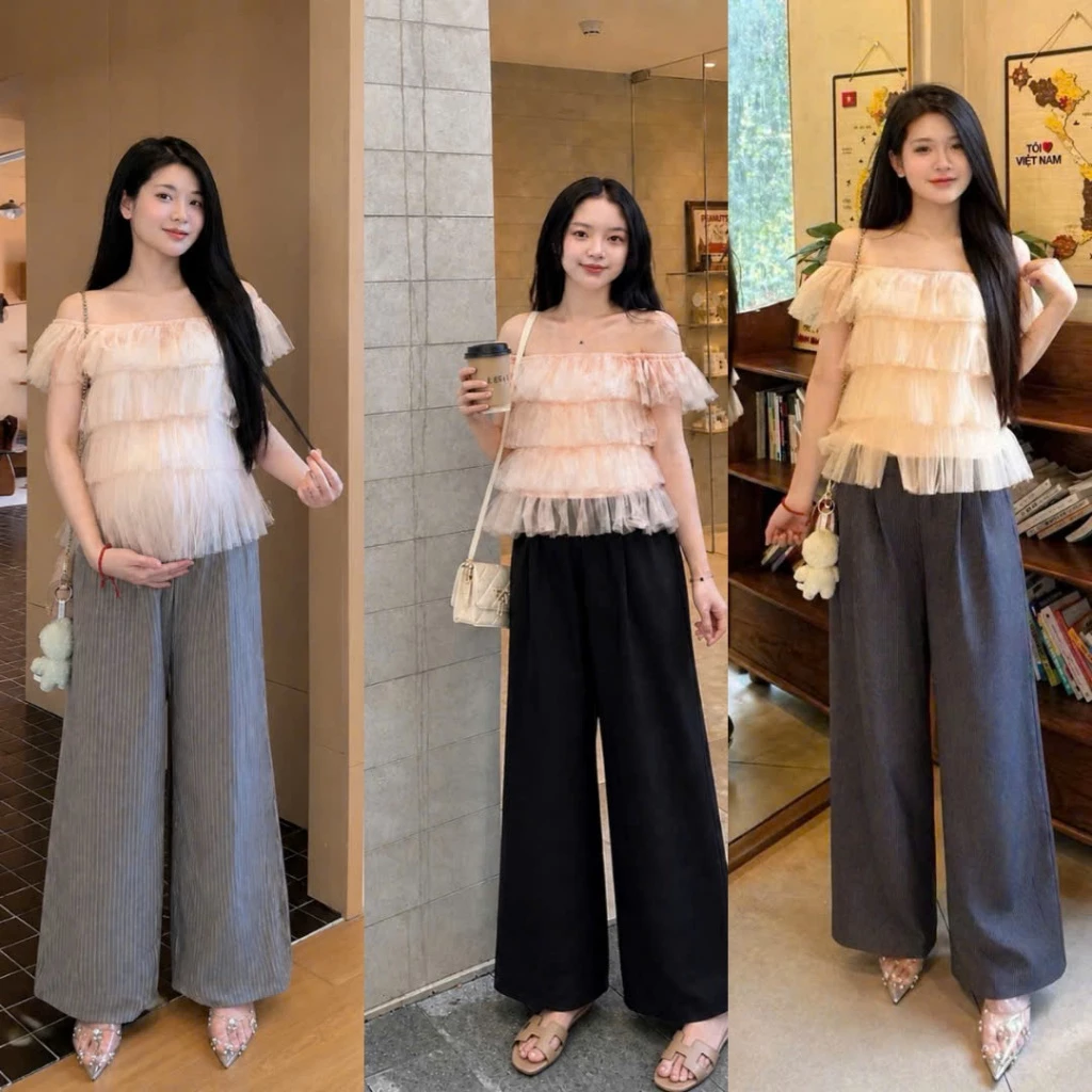 Quần bầu quần suông bầu quần bầu công sở  Mami QB01 chất liệu chéo ý cao cấp rút dây tiện lợi cho mẹ bầu mặc đi làm chơi