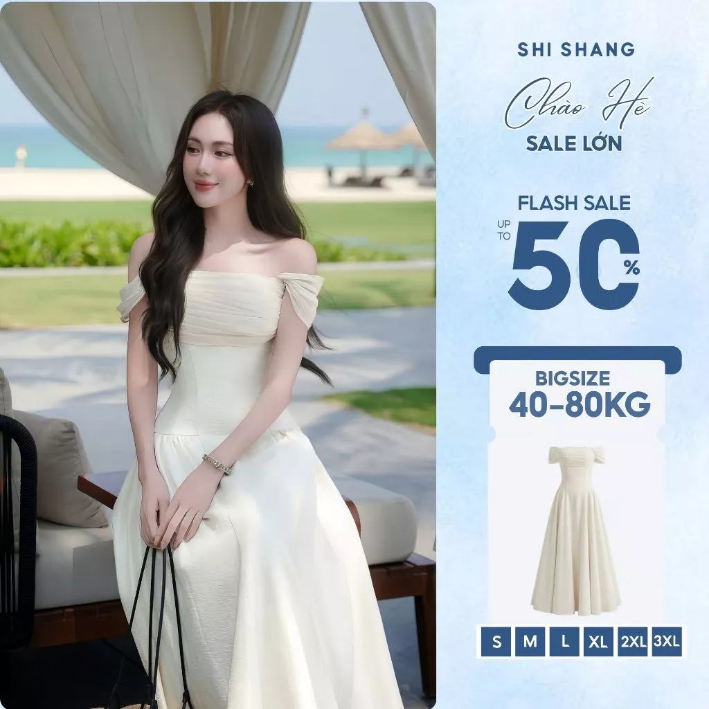 [𝐋𝐢𝐦𝐢𝐭𝐞𝐝_𝐁𝐒𝐓 𝐇𝐞̀] Đầm Dự Tiệc Trễ Vai Dáng Dài, Đầm Maxi Đi Biển Phối Tơ Rúm Li Ngực 𝐂𝐚𝐨 𝐂𝐚̂́𝐩, Thanh Lịch - SH005